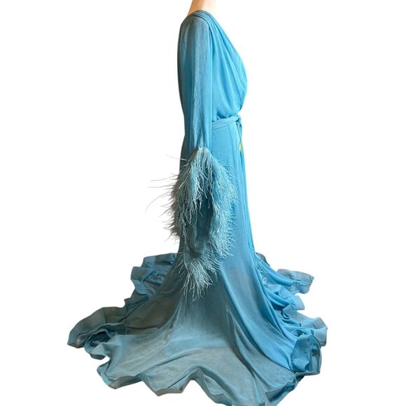 Bronx and Banco Geisha V Neck Gown in Teal X-Large New Womens Long Maxi Dress - Picture 7 of 16